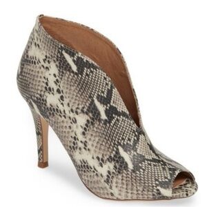 Halogen Snakeskin V-Cut Peep-Toe Heels